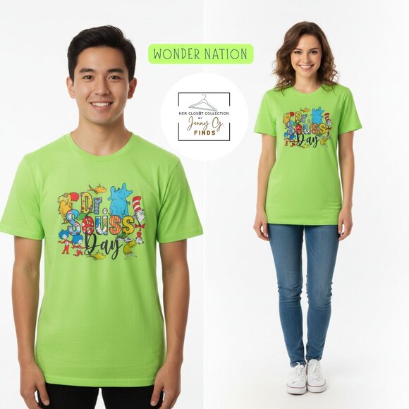 Dr. Seuss Day Neon Green Graphic Unisex Young Adults Teen Shirt NWOT XXL - Picture 1 of 16